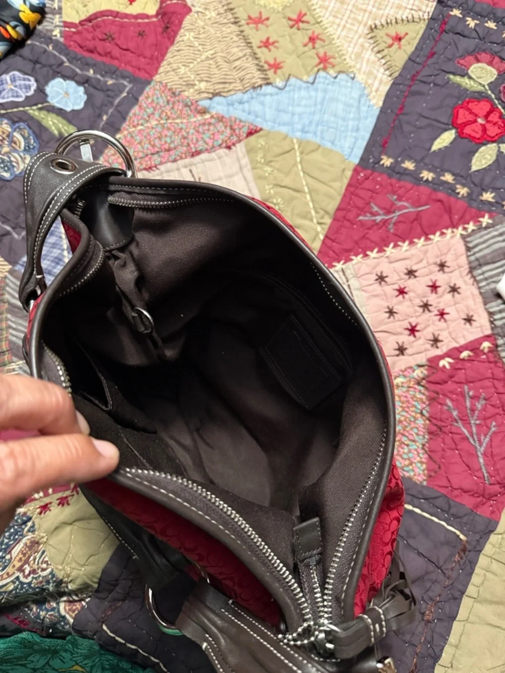 Red and chocolate large soho boho Coach purse - Picture 9 of 9